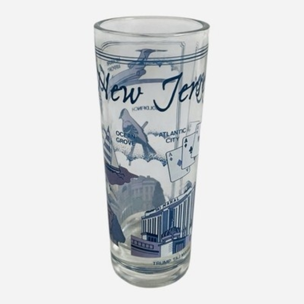 New Jersey Souvenir Tall Shot Glass Trump Taj Mahal Atlantic City EXC Vintage